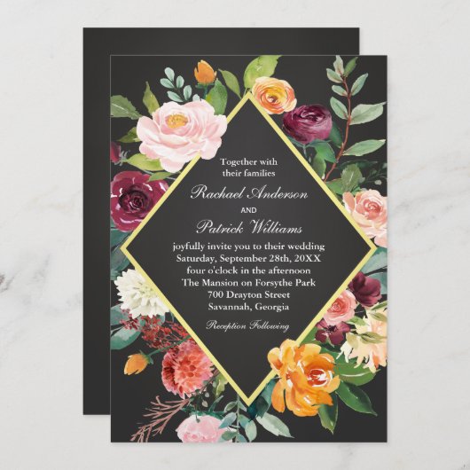 Rustikale Blumenkohle Einladung (Vorne/Hinten)