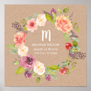 Rustikale Blumenkraft Personalisiert Baby Birth Po Poster