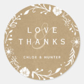 Rustikale Blumenkranke Imitate Kraft Wedding Viele Runder Aufkleber (Vorderseite)