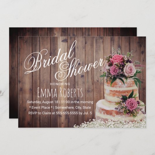 Rustikale Blumenkuchen Elegantes Brautparty Einladung (Vorne/Hinten)