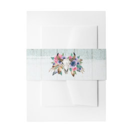 Rustikale Blumenkuh Skull Boho Einladung zur Hochz Einladungsbanderole