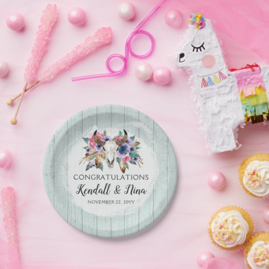 Rustikale Blumenkuh Skull Wassercolor Boho Hochzei Pappteller (Party)