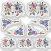 Rustikale Blumenkuh Skull Wasserfarbe Boho Pfeile Aufkleber (Vorderseite)