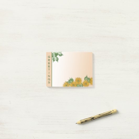 Rustikale Blumenkunst | Goldene Blume und Blätter Post-it Klebezettel (Auf Schreibtisch)