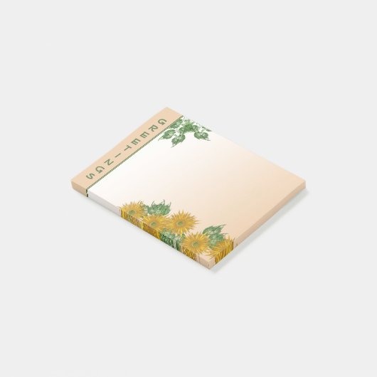 Rustikale Blumenkunst | Goldene Blume und Blätter Post-it Klebezettel (angewinkelt)