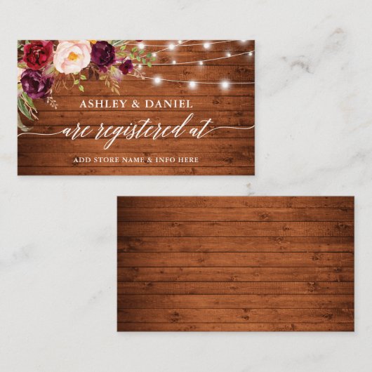 Rustikale Blumenlampen Kalligrafie-Hochzeitregiste Begleitkarte (Vorne/Hinten)