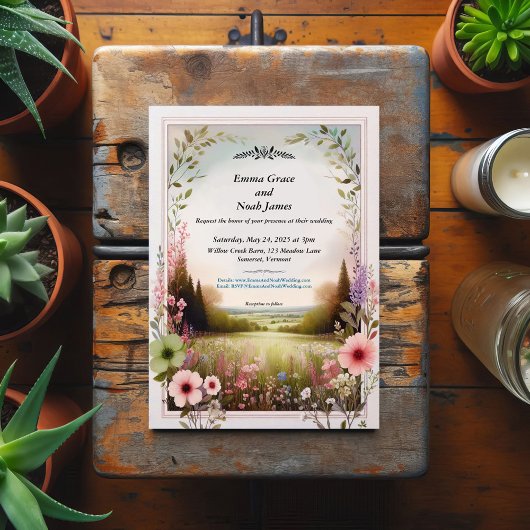Rustikale Blumenlandschaft Hochzeit Einladung