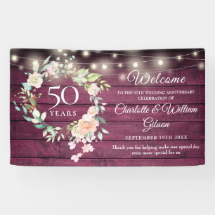 Rustikale Blumenlichter 50. Hochzeitsjubiläum Will Banner