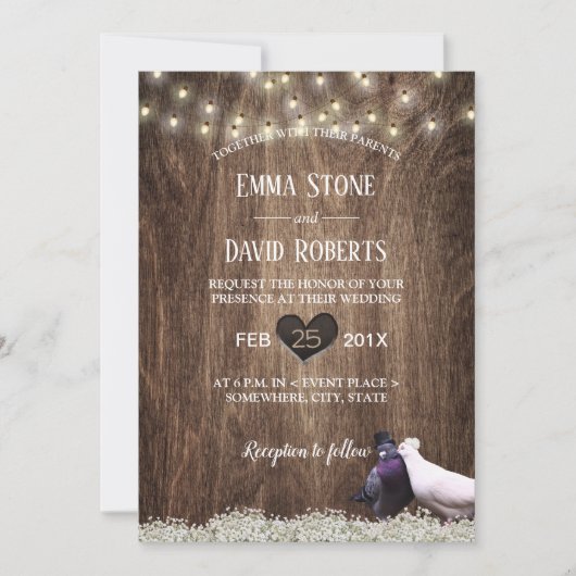 Rustikale Blumenlieder & String Lights Hochzeit Einladung (Vorderseite)