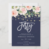 Rustikale Blumenmarine 40. Geburtstag Einladung (Vorderseite)