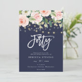 Rustikale Blumenmarine 40. Geburtstag Einladung (Stehend Vorderseite)