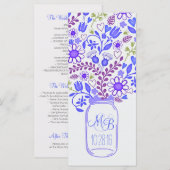 rustikale Blumenmason Glas Blau Hochzeitsfeiern Programm (Vorne/Hinten)