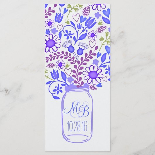 rustikale Blumenmason Glas Blau Hochzeitsfeiern Programm (Vorderseite)
