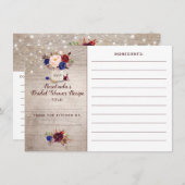 Rustikale Blumenmason Jar Brautparty Rezept Begleitkarte (Vorne/Hinten)