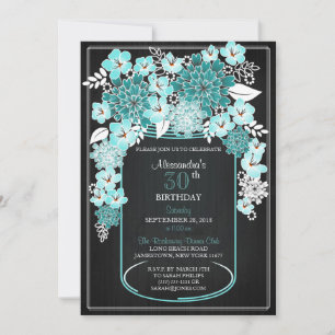 Rustikale Blumenmason Jar Chalkboard Geburtstag 4 Einladung