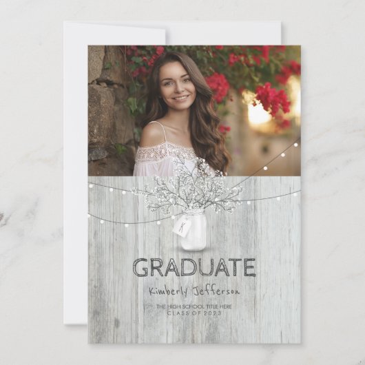 Rustikale Blumenmason Jar Foto Graduation Party Einladung (Vorderseite)