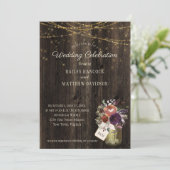 Rustikale Blumenmason Jar Gold String Lights Hochz Einladung (Stehend Vorderseite)