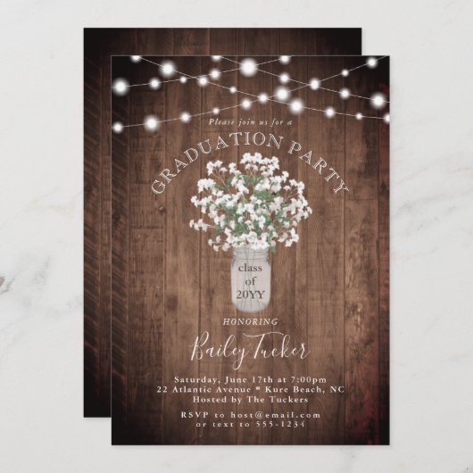 Rustikale Blumenmason Jar Lights Graduation Party Einladung (Vorne/Hinten)