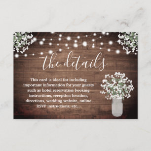Rustikale Blumenmason Jar Lights Hochzeitdetails Begleitkarte