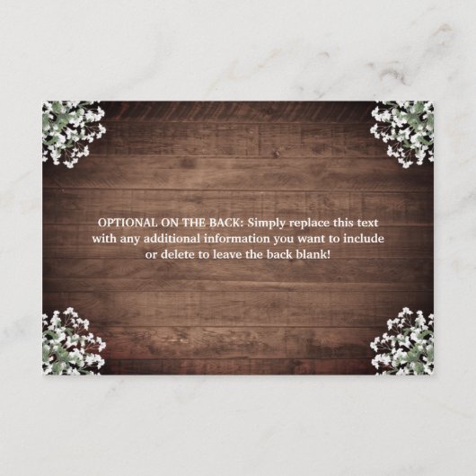 Rustikale Blumenmason Jar Lights Hochzeitsempfang Begleitkarte (Rückseite)