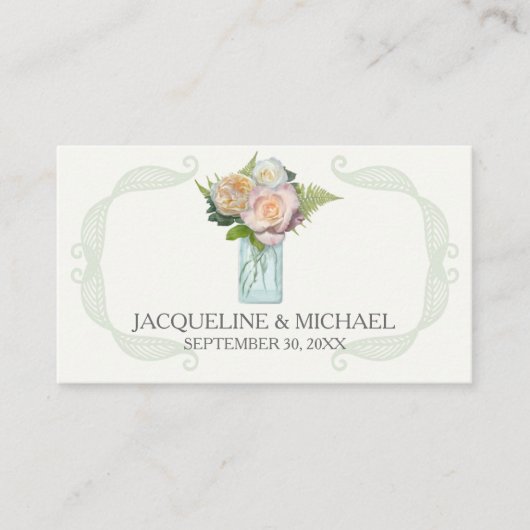 Rustikale Blumenmason Jar Rose Escort-Tischsitze Platzkarte (Vorderseite)