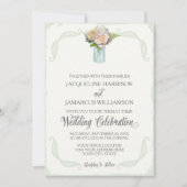 Rustikale Blumenmason Jar Rose Skripttypografie Einladung (Vorderseite)