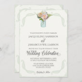 Rustikale Blumenmason Jar Rose Skripttypografie Einladung (Vorne/Hinten)