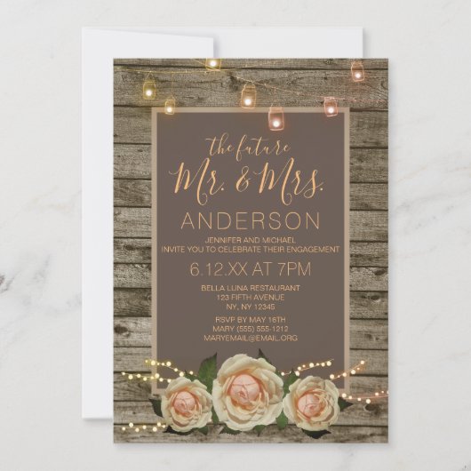 Rustikale Blumenmason Jar String Light Verlobung Einladung (Vorderseite)