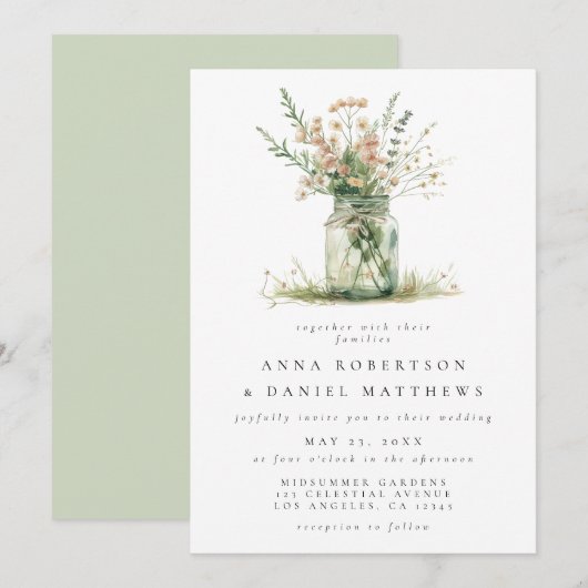 Rustikale Blumenmason Jar Wedding Einladung (Vorne/Hinten)