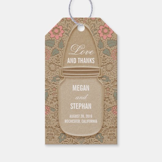 Rustikale Blumenmason Jar Wedding Geschenkanhänger (Vorderseite)