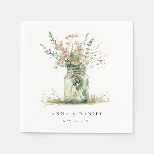 Rustikale Blumenmason Jar Wedding Serviette (Vorderseite)