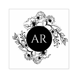 Rustikale Blumenmonogramm-Hochzeit Gummistempel