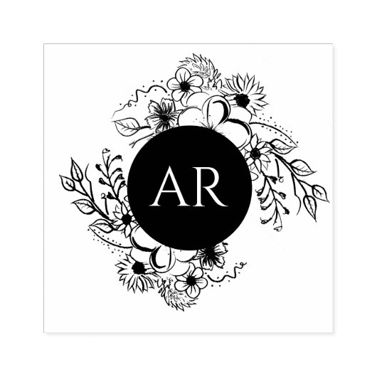 Rustikale Blumenmonogramm-Hochzeit Gummistempel (Prägung)