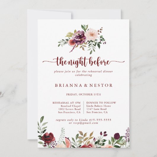 Rustikale Blumennacht vor dem Probe Einladung (Vorderseite)