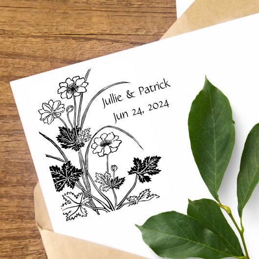 Rustikale Blumenpaare Hochzeit Datum Holzkunst Bri Gummistempel