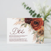 Rustikale Blumenpampas-Gras-Hochzeiten Details Begleitkarte (Stehend Vorderseite)