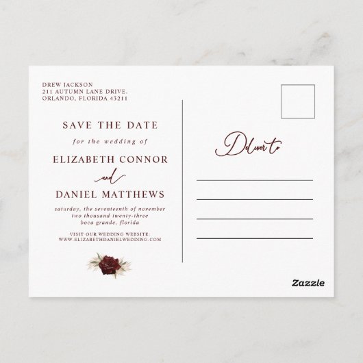 Rustikale Blumenpampas Gras Save the Date Postkart Postkarte (Rückseite)