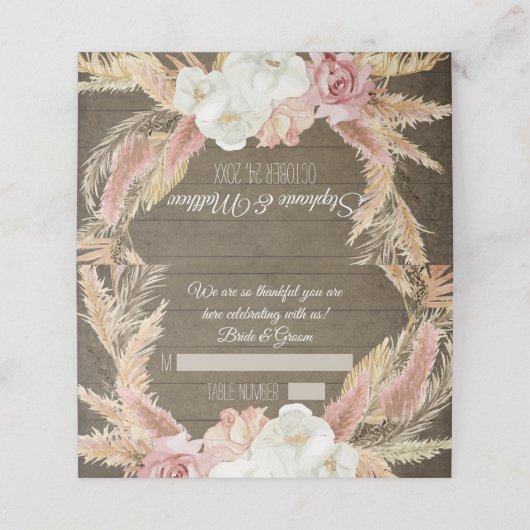 Rustikale Blumenpampen Gras Zelt-Platzkarten Platzkarte (Außenseite Aufgefaltet)