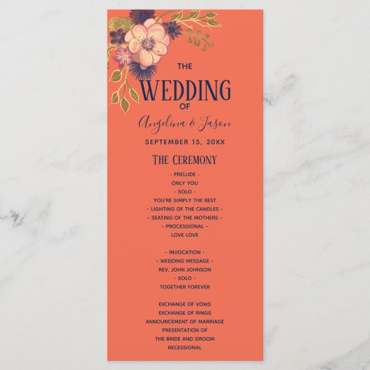 Rustikale Blumenpfirsich und Hochzeit von Navy Blu Programm (Vorderseite)