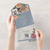 Rustikale Blumenpfirsichpfirsichpfirsichfarben Ros All In One Einladung (Abreißen)