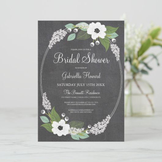 Rustikale Blumenplatte Bridal Dusche Einladung (Stehend Vorderseite)