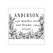 Rustikale Blumenrahmen Familienname und Rücksendea Gummistempel (Prägung)