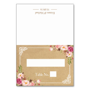 Rustikale Blumenrahmen-Kraft-Hochzeitsplatz Tischnummer