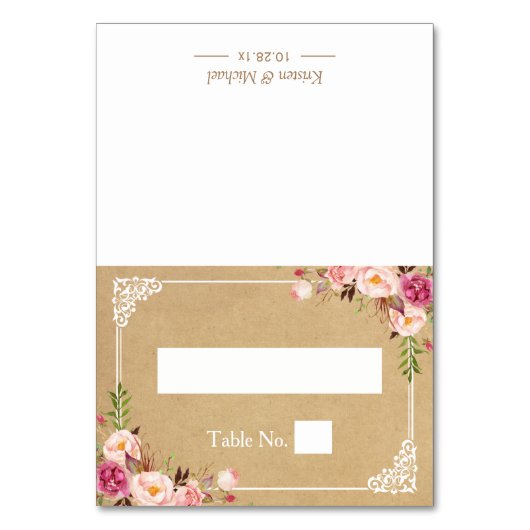 Rustikale Blumenrahmen-Kraft-Hochzeitsplatz Tischnummer (Vorderseite)