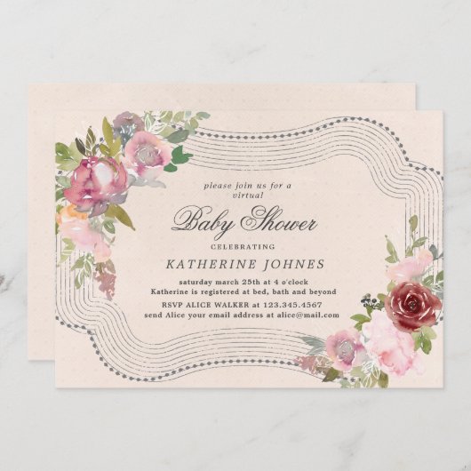 rustikale Blumenrahmen virtuelle Babydusche einlad (Vorne/Hinten)