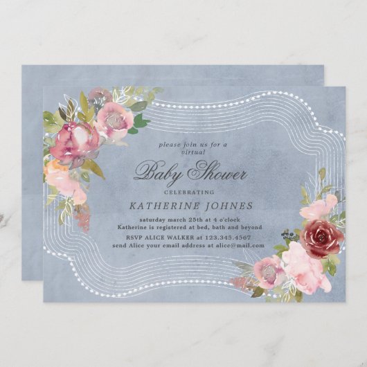 rustikale Blumenrahmen virtuelle Babydusche einlad (Vorne/Hinten)