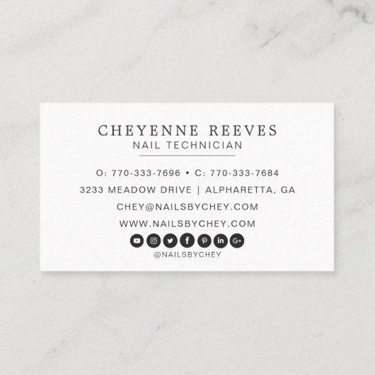 Rustikale Blumenschrift auf schwarz | Nägel Visitenkarte (Rückseite)