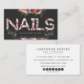 Rustikale Blumenschrift auf schwarz | Nägel Visitenkarte (Vorne/Hinten)