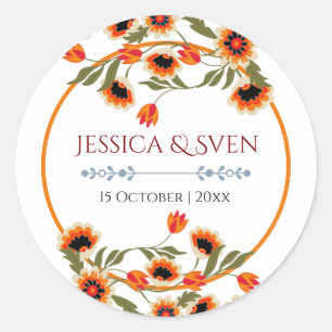 Rustikale, blumenskandinavische Volkshochzeit Insp Runder Aufkleber