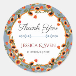 Rustikale, blumenskandinavische Volkshochzeit Insp Runder Aufkleber